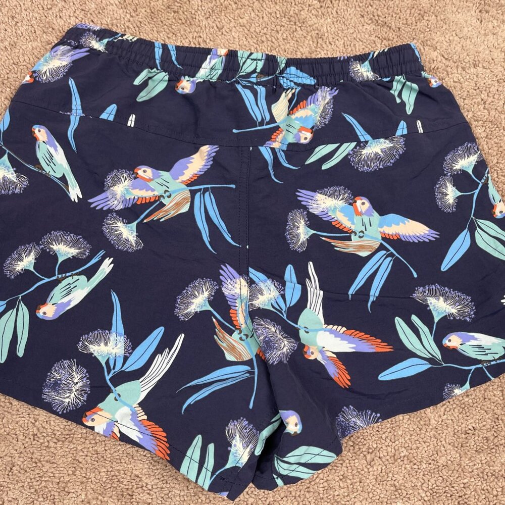 Patagonia Shorts Womens S Blue Pann Parrots Navy Nylon Drawstring Tropical Swim - Picture 10 of 10